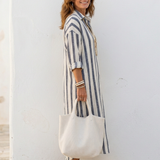 Naomi | Rochie midi cu mânecă lungă și dungi