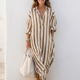 Naomi | Rochie midi cu mânecă lungă și dungi