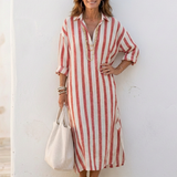 Naomi | Rochie midi cu mânecă lungă și dungi