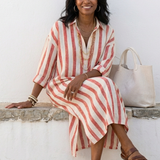 Naomi | Rochie midi cu mânecă lungă și dungi