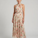 Aurelle | Rochie Midi Halter cu Imprimeu Floral