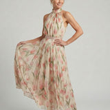 Aurelle | Rochie Midi Halter cu Imprimeu Floral