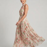 Aurelle | Rochie Midi Halter cu Imprimeu Floral