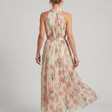 Aurelle | Rochie Midi Halter cu Imprimeu Floral