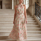 Aurelle | Rochie Midi Halter cu Imprimeu Floral