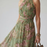 Rochie midi cu imprimeu halter și pliuri Mirelle
