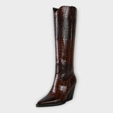 Miryana - Botine cu Model Croco și Toc Elegant