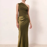 Sophia | Rochie Maxi din Satin cu Un Umăr