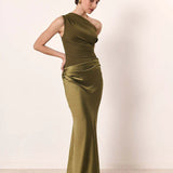 Sophia | Rochie Maxi din Satin cu Un Umăr