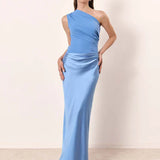 Sophia | Rochie Maxi din Satin cu Un Umăr