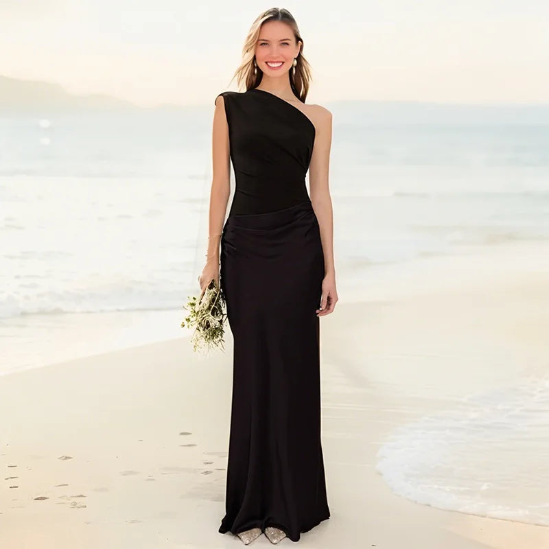 Sophia | Rochie Maxi din Satin cu Un Umăr