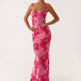Soraya – Rochie Maxi de Damă Brodată Elegantă Roz