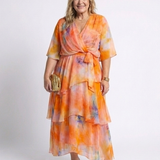 Calista | Rochie Maxi cu Straturi Transparente, Decolteu în V și Talie cu Legătură