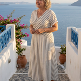 Cressida | Rochie midi cu decolteu în V și mâneci scurte, talie încrucișată