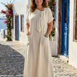 Elowyn | Rochie maxi cu guler rotund, mâneci scurte și buzunar