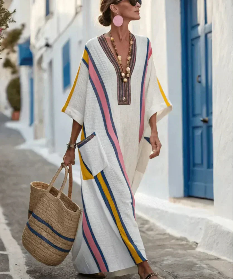 Noemi | Rochie maxi cu decolteu în V, mâneci 3/4 și buzunare