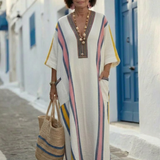 Noemi | Rochie maxi cu decolteu în V, mâneci 3/4 și buzunare