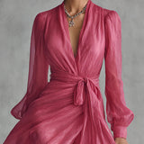 Bianca | Rochie Lungă Elegantă din Șifon cu Decolteu în V și Talie Ajustabilă