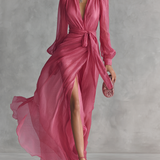 Bianca | Rochie Lungă Elegantă din Șifon cu Decolteu în V și Talie Ajustabilă