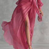 Bianca | Rochie Lungă Elegantă din Șifon cu Decolteu în V și Talie Ajustabilă