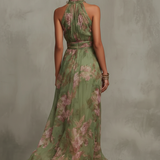 Florencia | Vestido Maxi Halter de Chifón Floral Verde