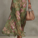 Florencia | Vestido Maxi Halter de Chifón Floral Verde