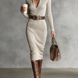 Emma | Rochie din tricot cu guler mediu înalt și curea