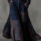 Lorena | Rochie lungă vintage din ante cu carouri bleumarin (include curea)