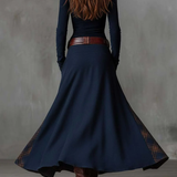 Lorena | Rochie lungă vintage din ante cu carouri bleumarin (include curea)