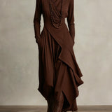 Doina | Rochie maxi plisată asimetrică cu guler înalt