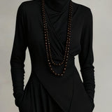 Doina | Rochie maxi plisată asimetrică cu guler înalt