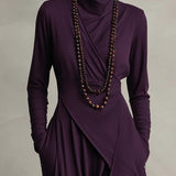 Doina | Rochie maxi plisată asimetrică cu guler înalt