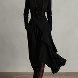 Doina | Rochie maxi plisată asimetrică cu guler înalt