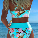 Costum de baie cu imprimeu floral contrastant și deschidere