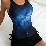 Celeste | Set de tankini cu imprimeu de galaxii care acoperă burtica