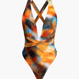 Siena | Set costum de baie cu croială încrucișată și pareo cu acuarelă