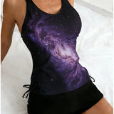 Celeste | Set de tankini cu imprimeu de galaxii care acoperă burtica