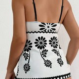 Margarita | Set tankini cu imprimeu de margarete care acoperă burtica