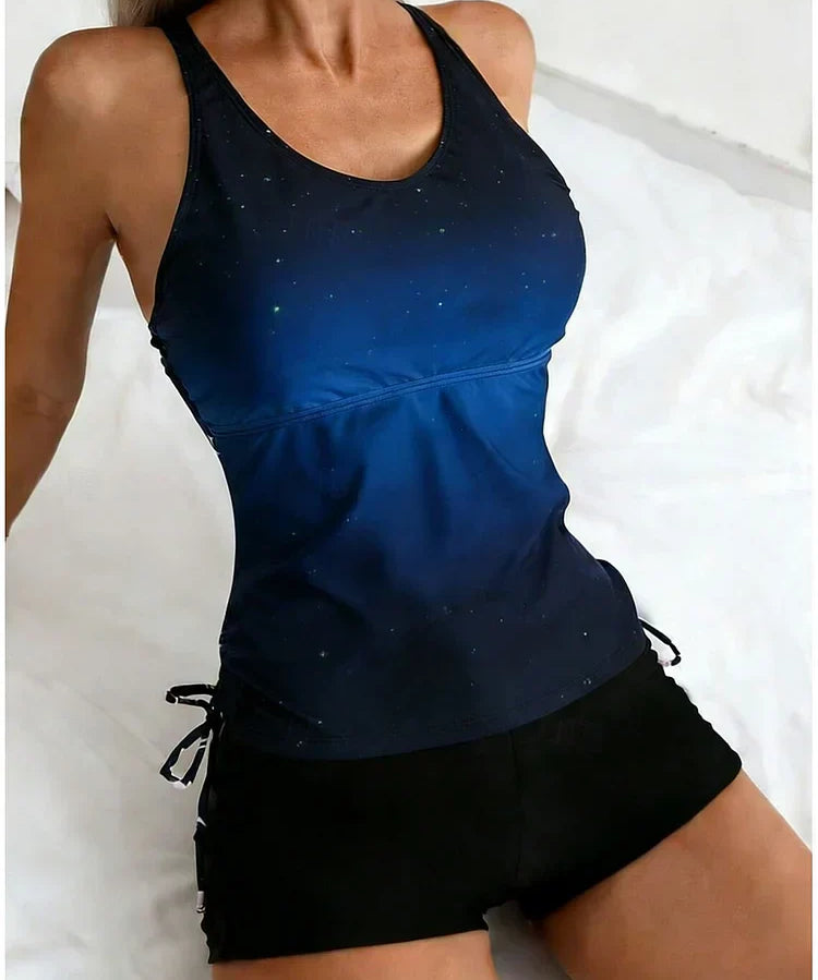 Celeste | Set de tankini cu imprimeu de galaxii care acoperă burtica