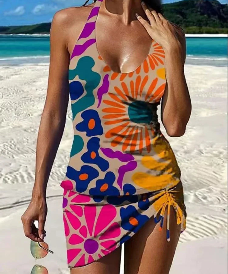 Fiesta | Set de tankini floral cu grafic care acoperă burtica