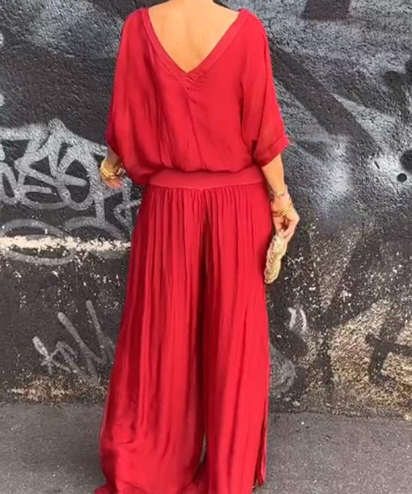 ESMERALDA – SET DIN DOUĂ PIESE CU PANTALONI LARGI DIN CHIFFON ELEGANT