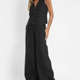 Jessica - Set Vestă cu Nasturi și Pantaloni Largi
