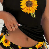 Soleado | Set de tankini halter cu floarea-soarelui care acoperă burtica
