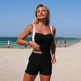 Cobalto | Set de tankini cu pantaloni scurți de baie plisati