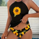 Soleado | Set de tankini halter cu floarea-soarelui care acoperă burtica