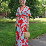 Corinne | Rochie Maxi Florală cu Decolteu în V și Mânecă Scurtă