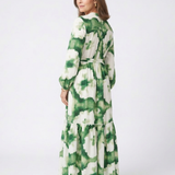 Sabine | Rochie Maxi cu Mânecă Lungă, Talie cu Legătură și Volane