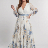 Lavinia | Rochie Maxi Florală cu Decolteu în V și Mânecă Lungă
