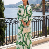 Sabine | Rochie Maxi cu Mânecă Lungă, Talie cu Legătură și Volane