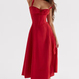 Vivienne – Rochie Midi de Damă cu Corset Romantic Bleumarin